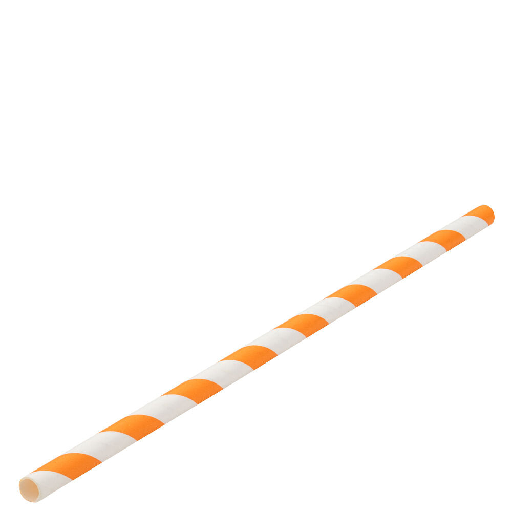 Paper Orange/White Stripe Straw 8" (20cm)