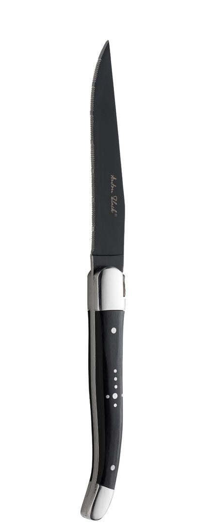 Laguiole Black Handled Steak Knife - Black Blade