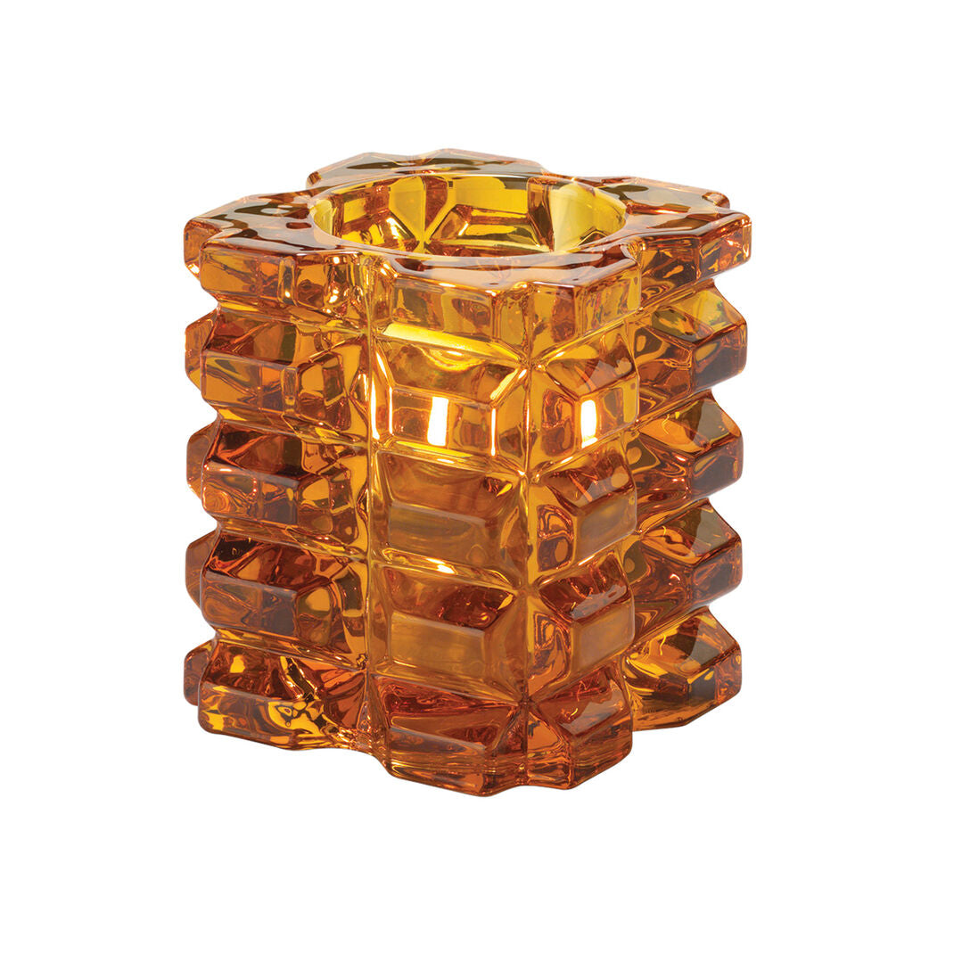 Faceted Cube Amber Glass Votive 7.6 x 8.3cm (3 x 3 1/4")